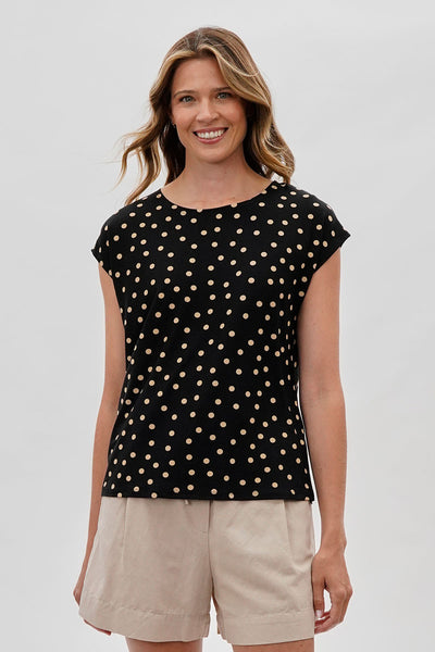 Beechers Brook Polka Dot Cap Sleeve Blouse - Black - Womens Shirts & Blouses - Fairweather