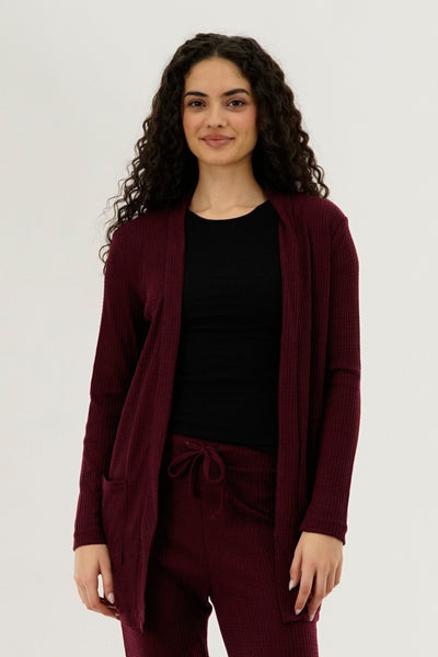 International INC Company Waffle Knit Open Cardigan - Burgundy - Womens Cardigans - Fairweather