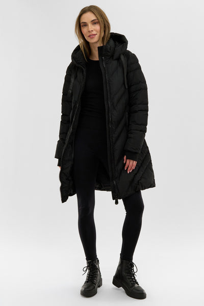 Canada Weather Gear Chevron Quilted Long Parka Jacket - Black - Womens Parka Jackets - Fairweather