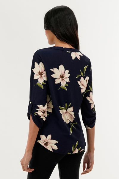 International INC Company Floral Split Neck Blouse - Navy - Womens Shirts & Blouses - Fairweather