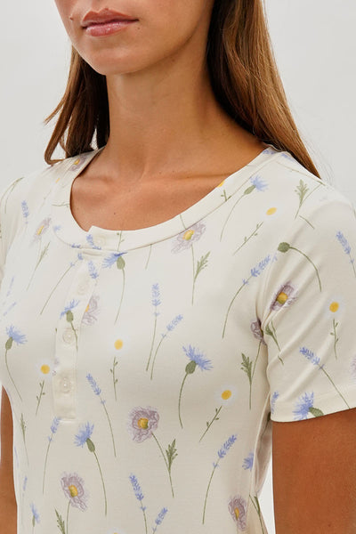 Runaway Bay Floral Short Sleeve Henley Day Dress - Cream - Womens Day Dresses - Fairweather