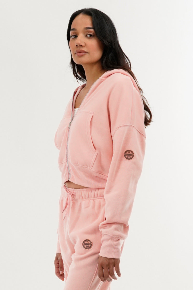 Fahrenheit Cropped Zip Up Hoodie - Pink - Womens Hoodies & Sweatshirts - Fairweather