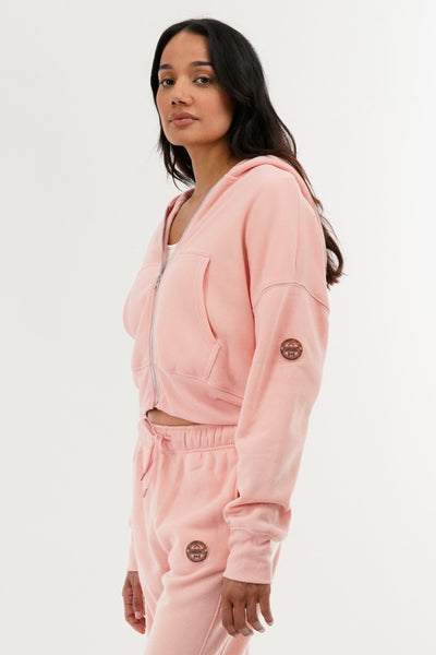 Fahrenheit Cropped Zip Up Hoodie - Pink - Womens Hoodies & Sweatshirts - Fairweather
