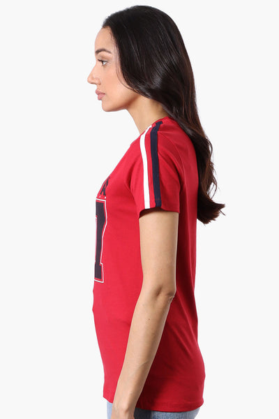 Canada Weather Gear 67 Print Stripe Detail Tee - Red - Womens Tees & Tank Tops - Fairweather