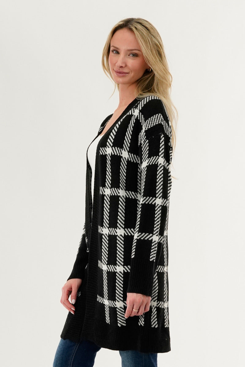 Canada Weather Gear Plaid Fold Over Wrap Cardigan - Black - Womens Cardigans - Fairweather