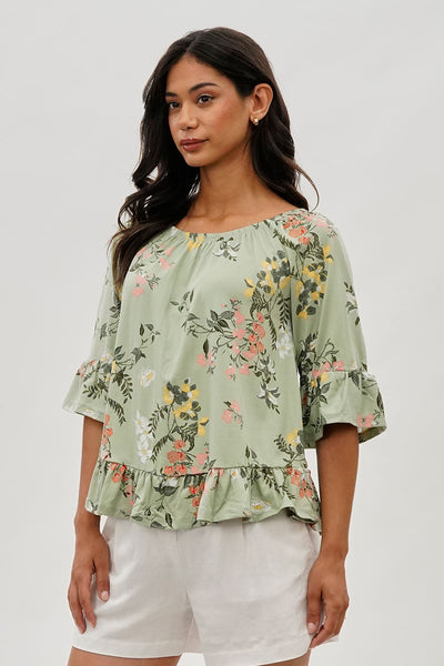International INC Company Floral Ruffle Hem Blouse - Mint - Womens Shirts & Blouses - Fairweather