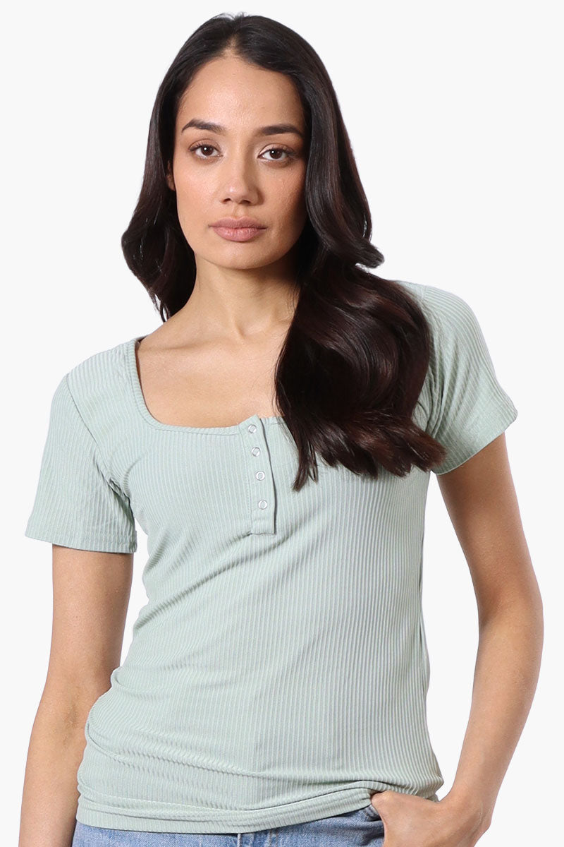 Costa Blanca Ribbed Square Neck Henley Tee - Mint - Womens Tees & Tank Tops - Fairweather