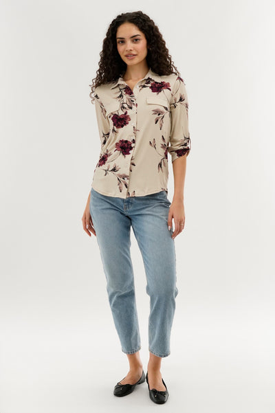 Majora Floral Button Up Blouse - Beige