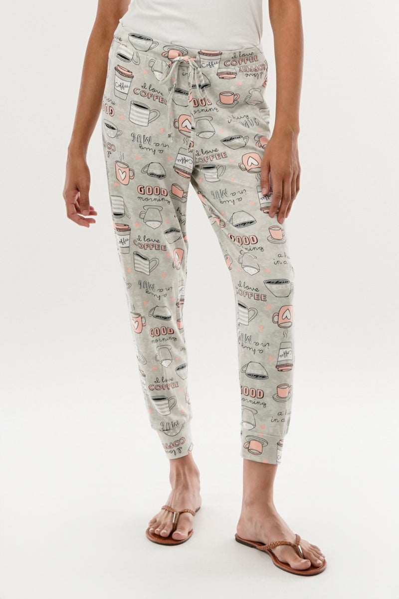 Canada Weather Gear Coffee Print Tie Waist Pajama Pants - Grey - Womens Pajamas - Fairweather