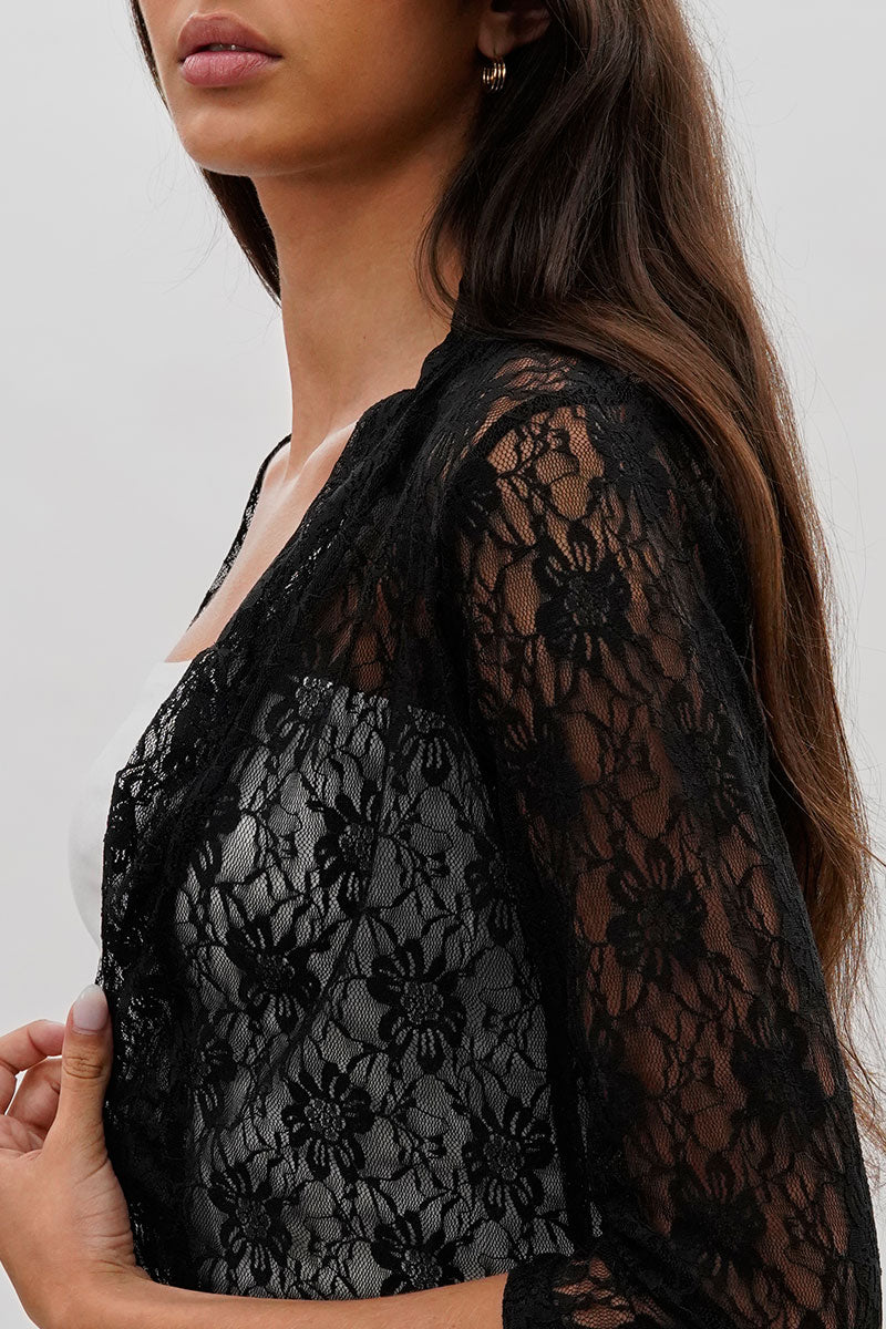 Impress Floral Lace Shrug Cardigan - Black - Womens Cardigans - Fairweather