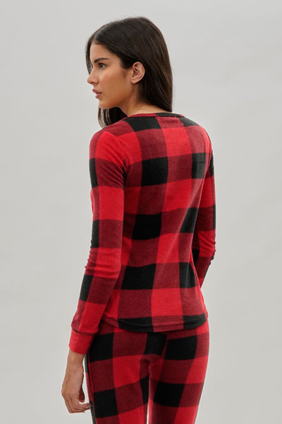 Canada Weather Gear Plaid Henley Pajama Top - Red - Womens Pajamas - Fairweather