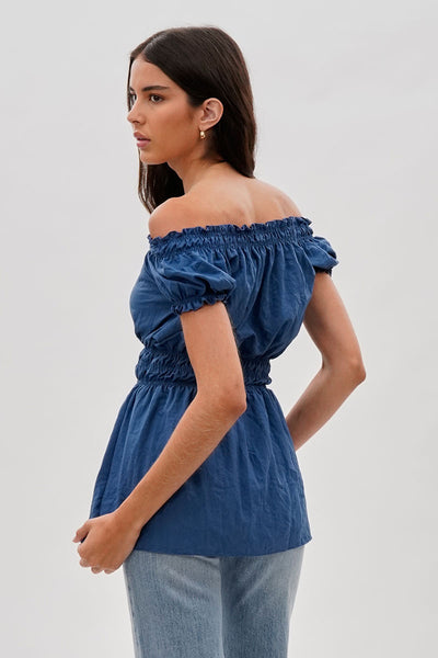 Runaway Bay Cinched Short Sleeve Blouse - Blue - Womens Shirts & Blouses - Fairweather