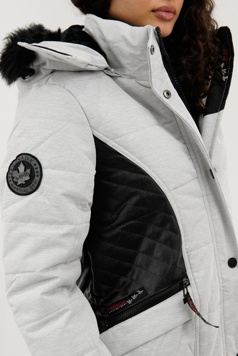 Canada Weather Gear Vegan Leather Insert Parka Jacket - Stone