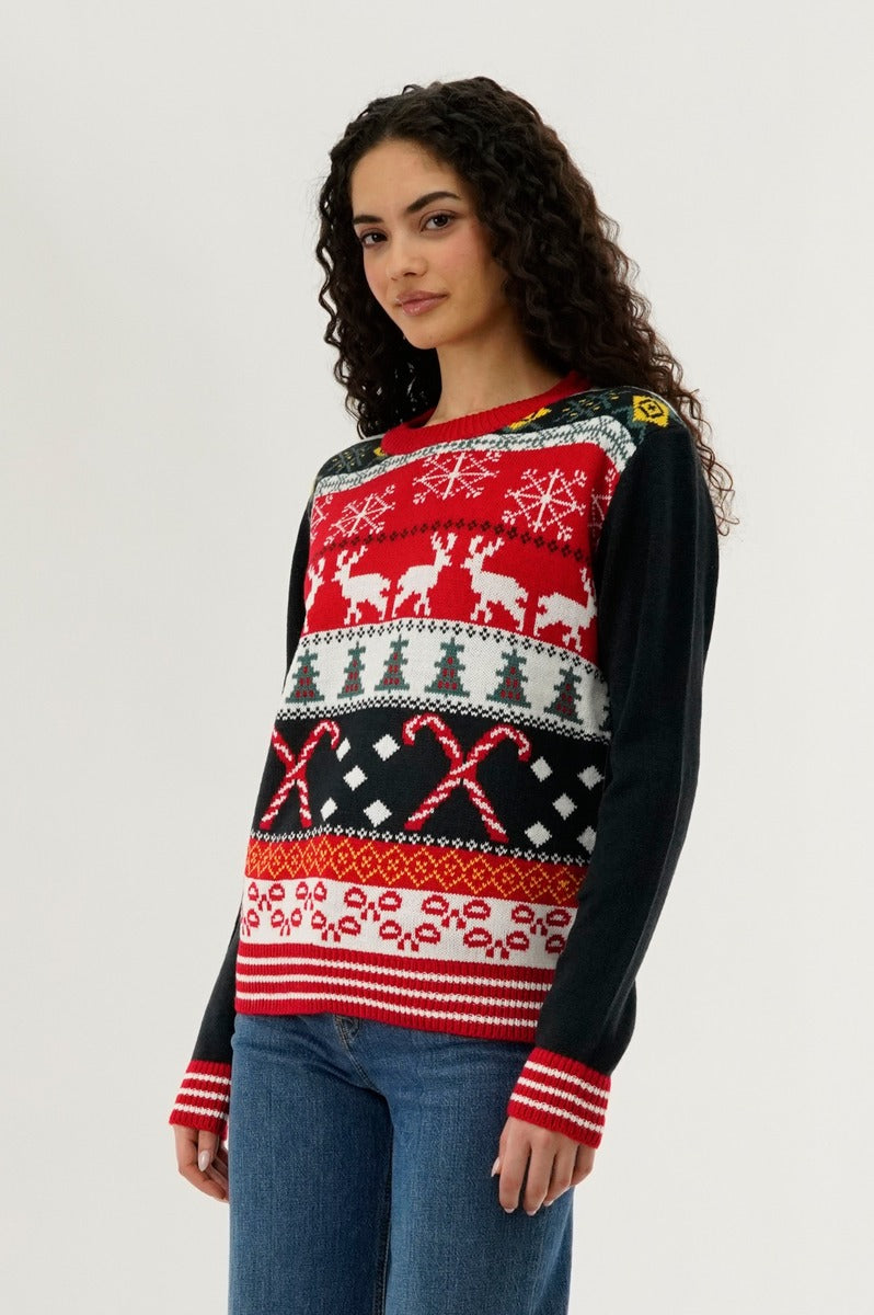 Festive Candy Cane Christmas Sweater - Red - Womens Christmas Sweaters - Fairweather