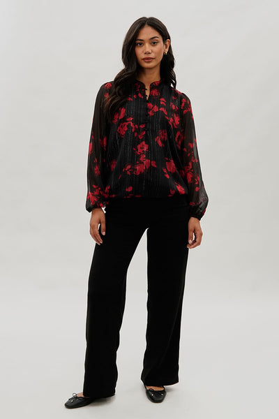 Costa Blanca Floral Sheer Sleeve Blouse - Black - Womens Shirts & Blouses - Fairweather