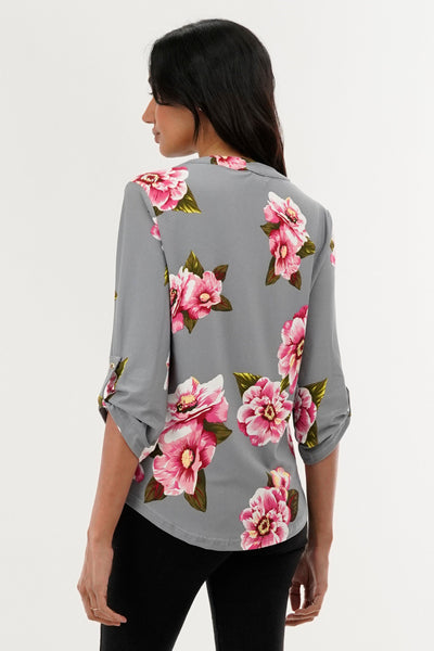 International INC Company Floral Split Neck Blouse - Grey - Womens Shirts & Blouses - Fairweather