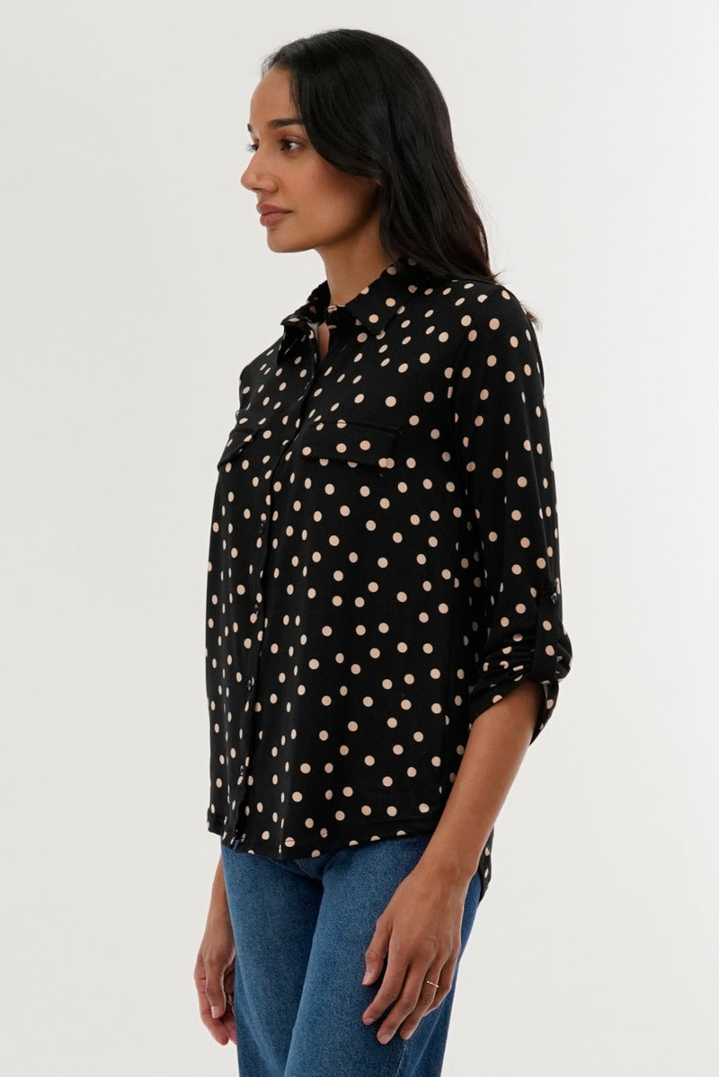 International INC Company Polka Dot Pattern Button Down Shirt - Black - Womens Shirts & Blouses - Fairweather