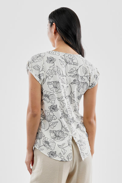 Beechers Brook Floral Cap Sleeve Back Slit Tee - White - Womens Tees & Tank Tops - Fairweather