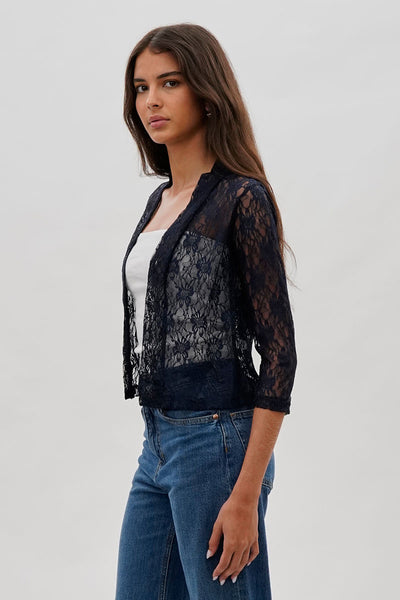 Impress Floral Lace Shrug Cardigan - Navy - Womens Cardigans - Fairweather