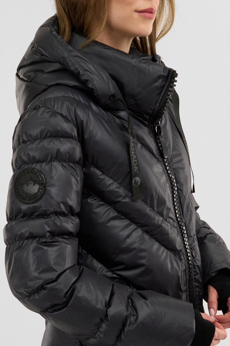Canada Weather Gear Chevron Quilted Long Parka Jacket - Black - Womens Parka Jackets - Fairweather