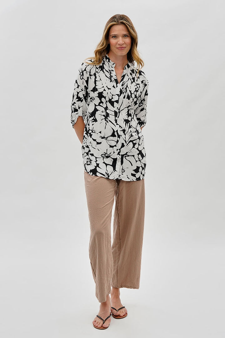 Floral Back Tie Blouse - Black