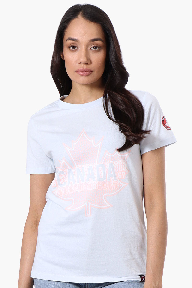 Canada Weather Gear Maple Leaf Print Tee - Aqua - Womens Tees & Tank Tops - Fairweather