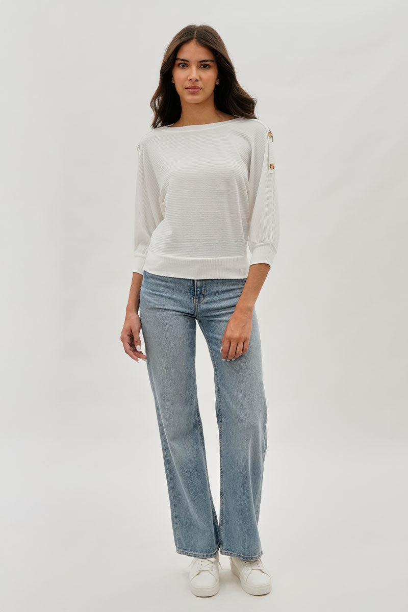 International INC Company Ribbed Button Detail Pullover Sweater - White - Womens Pullover Sweaters - Fairweather