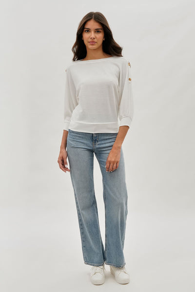 International INC Company Ribbed Button Detail Pullover Sweater - White - Womens Pullover Sweaters - Fairweather
