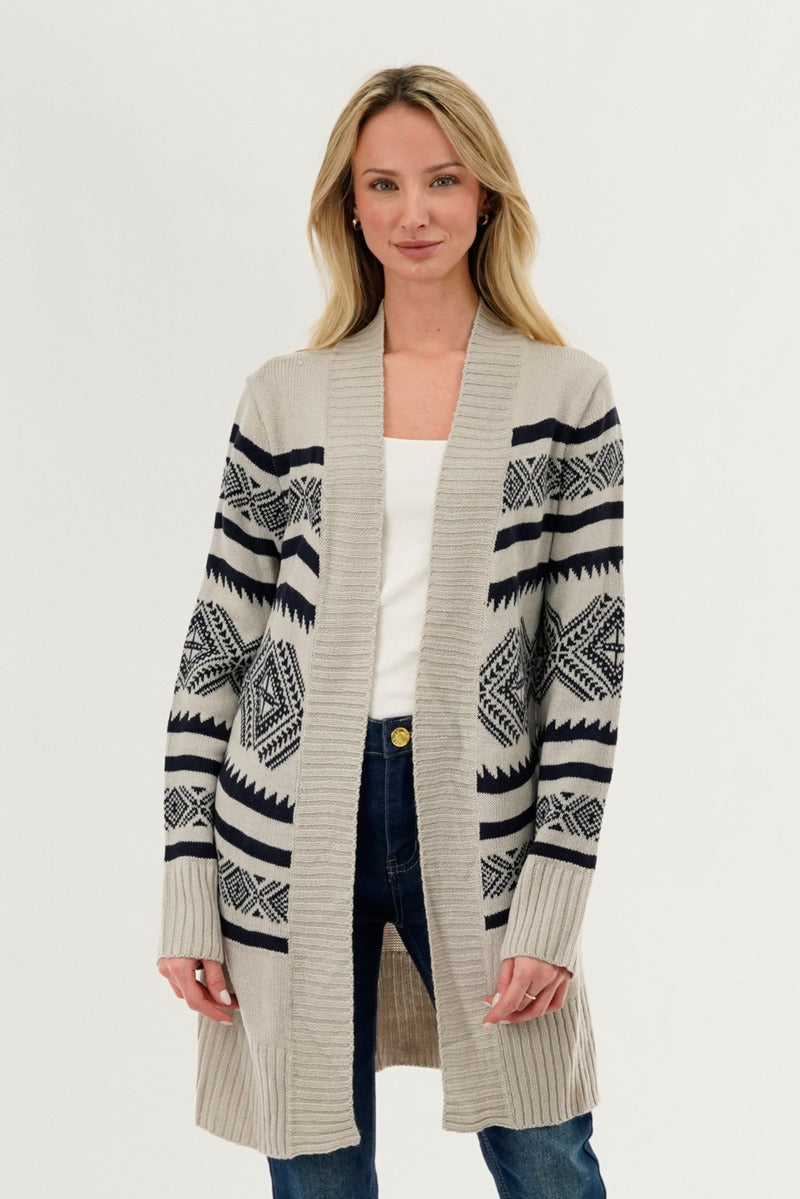 Canada Weather Gear Fair Isle Print Cardigan - Grey - Womens Cardigans - Fairweather