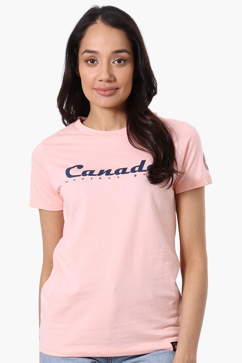 Canada Weather Gear Chest Logo Print Tee - Pink - Womens Tees & Tank Tops - Fairweather