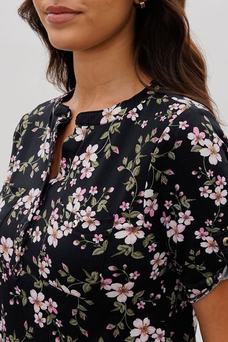 International INC Company Floral Short Sleeve Blouse - Black - Womens Shirts & Blouses - Fairweather