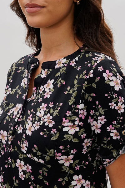 International INC Company Floral Short Sleeve Blouse - Black - Womens Shirts & Blouses - Fairweather