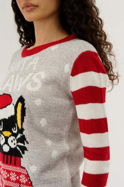Festive Santa Claws Christmas Sweater - Red - Womens Christmas Sweaters - Fairweather