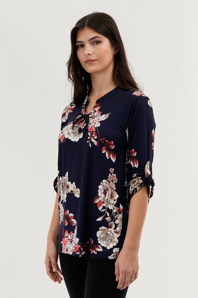 Majora Floral Lace Up Blouse - Navy - Womens Shirts & Blouses - Fairweather