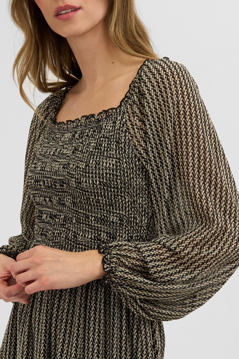 Costa Blanca Long Sleeve Smocked Maxi Dress - Black - Womens Maxi Dresses - Fairweather