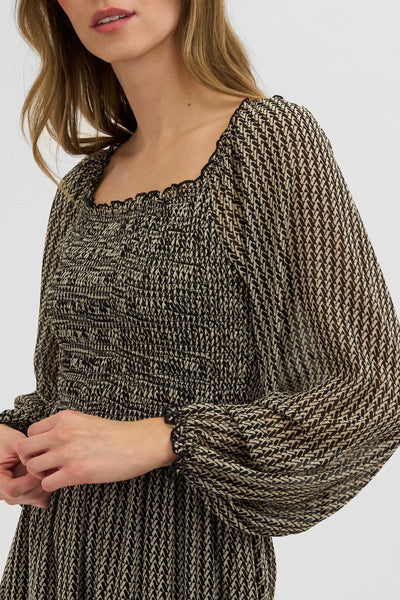Costa Blanca Long Sleeve Smocked Maxi Dress - Black - Womens Maxi Dresses - Fairweather