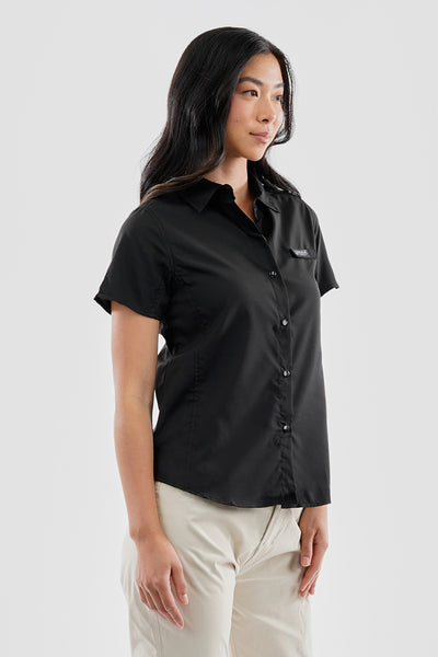 Canada Weather Gear Solid Short Sleeve Button Up Shirt - Black - Womens Shirts & Blouses - Fairweather