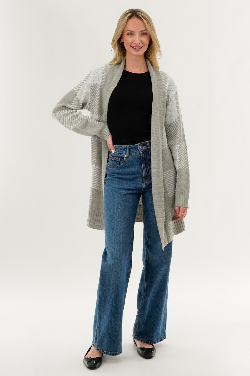 Canada Weather Gear Plaid Fold Over Wrap Cardigan - Grey - Womens Cardigans - Fairweather