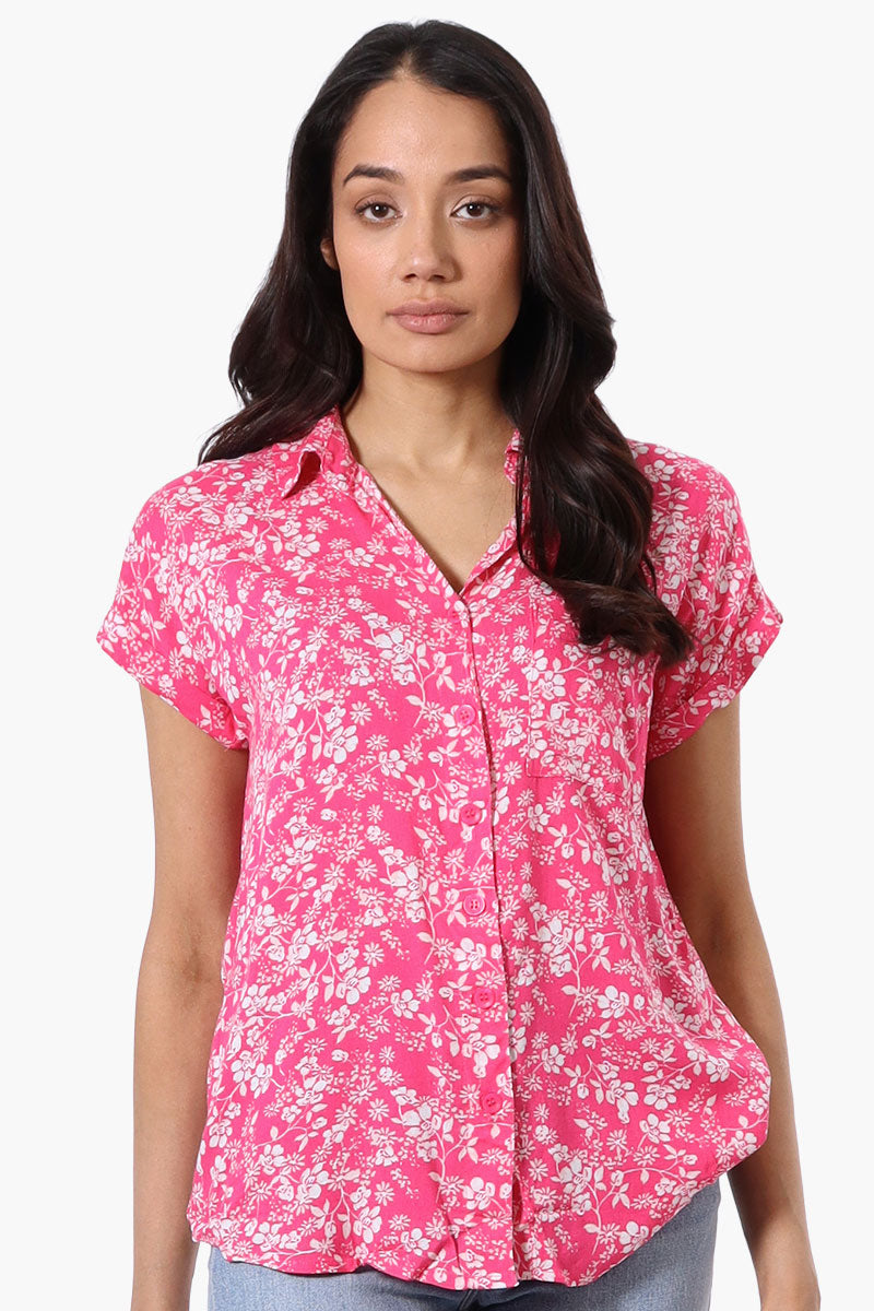 Majora Floral Camp Collar Button Up Shirt - Pink - Womens Shirts & Blouses - Fairweather