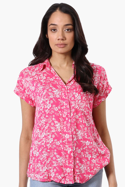 Majora Floral Camp Collar Button Up Shirt - Pink - Womens Shirts & Blouses - Fairweather