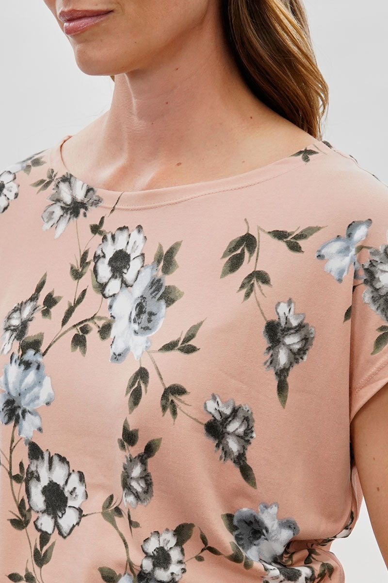 International INC Company Floral Ruched Side Blouse - Peach - Womens Shirts & Blouses - Fairweather