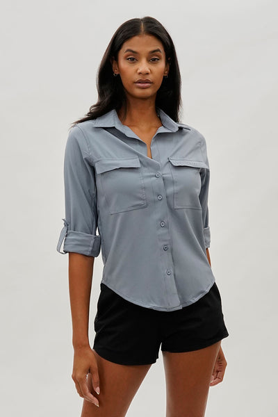 Canada Weather Gear Button Up Ripstop Utility Shirt - Grey - Womens Shirts & Blouses - Fairweather