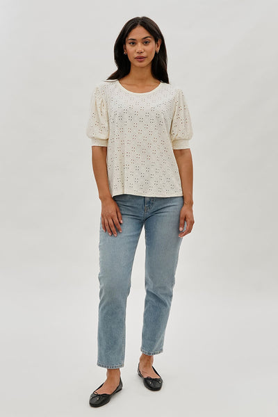 Beechers Brook Eyelet Detail Puff Sleeve Blouse - White - Womens Shirts & Blouses - Fairweather