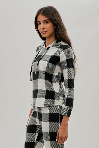 Canada Weather Gear Plaid Hooded Pajama Top - White - Womens Pajamas - Fairweather