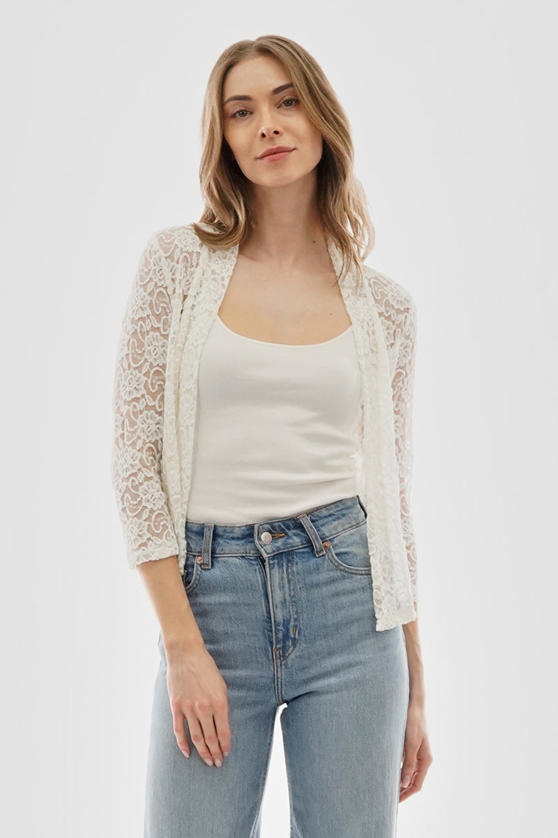 Costa Blanca Floral Lace Open Shrug Cardigan - Cream - Womens Cardigans - Fairweather