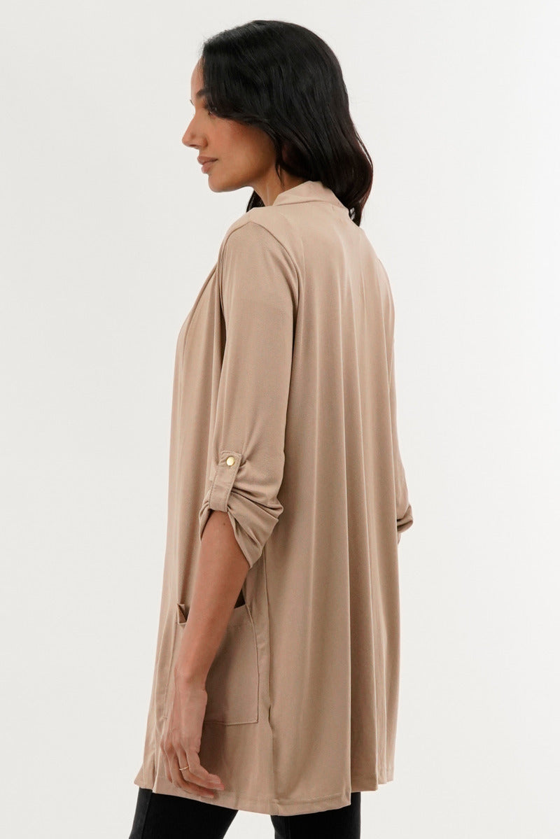 International INC Company Roll Up Sleeve Wrap Cardigan - Beige - Womens Cardigans - Fairweather