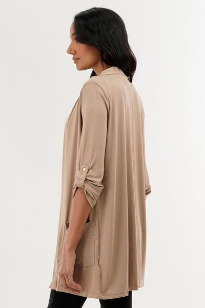 International INC Company Roll Up Sleeve Wrap Cardigan - Beige - Womens Cardigans - Fairweather