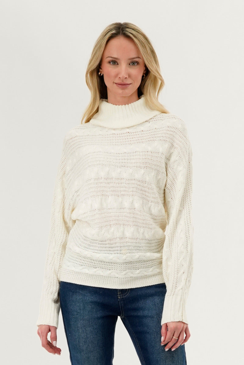 Beechers Brook Cable Knit Mock Neck Pullover Sweater - White - Womens Pullover Sweaters - Fairweather