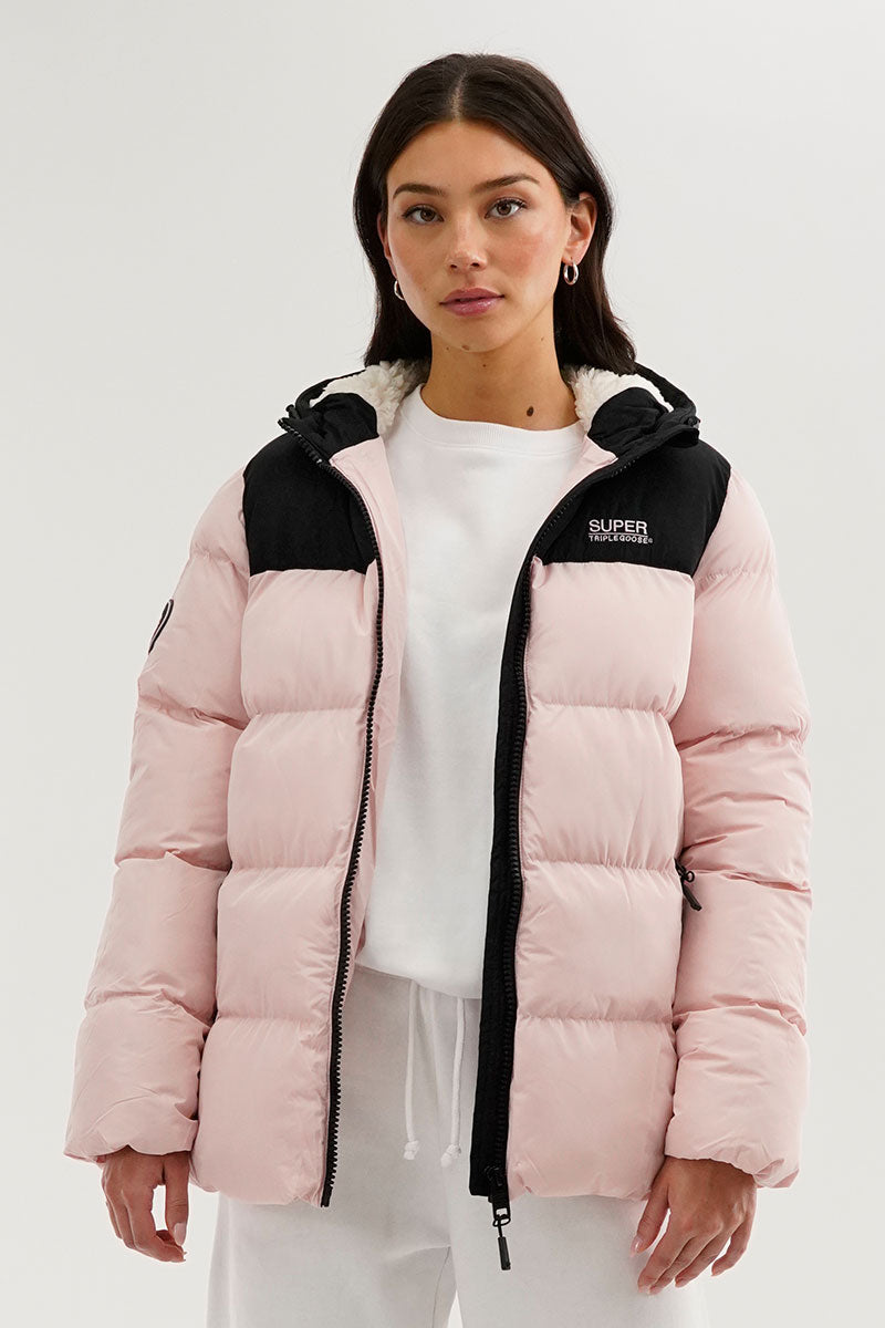 Super Triple Goose Colour Block Bomber Jacket - Pink - Womens Bomber Jackets - Fairweather