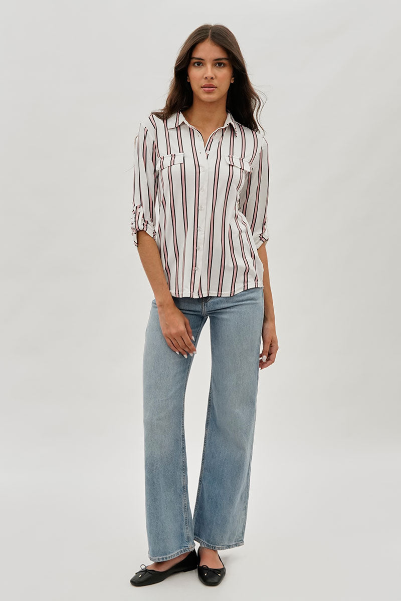 Majora Striped Collared Blouse - White - Womens Shirts & Blouses - Fairweather